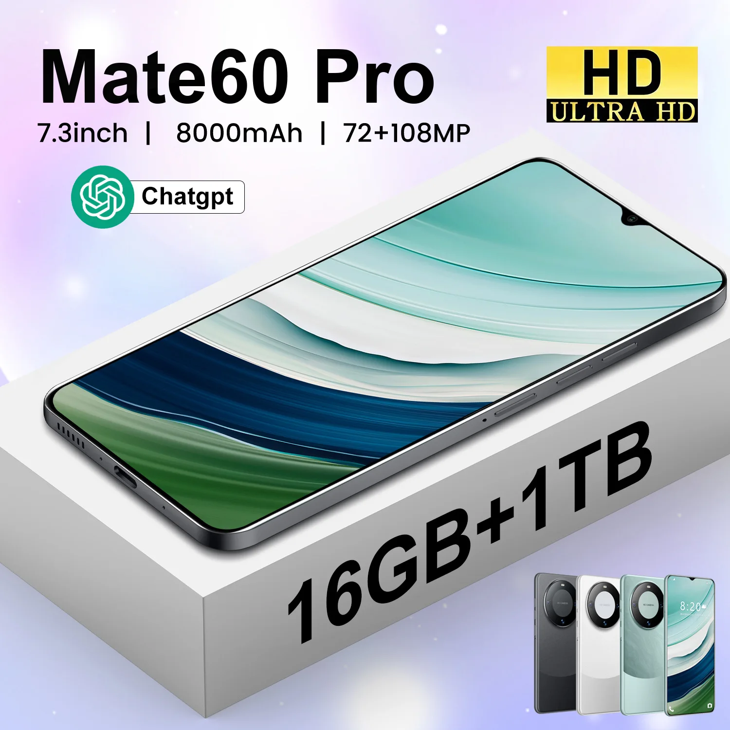 Hot Selling Mate 60 Pro + 12gb + 512gb 24mp + 64mp Face Unlock Full Display Android 10.0 Smartphone - immagine 2