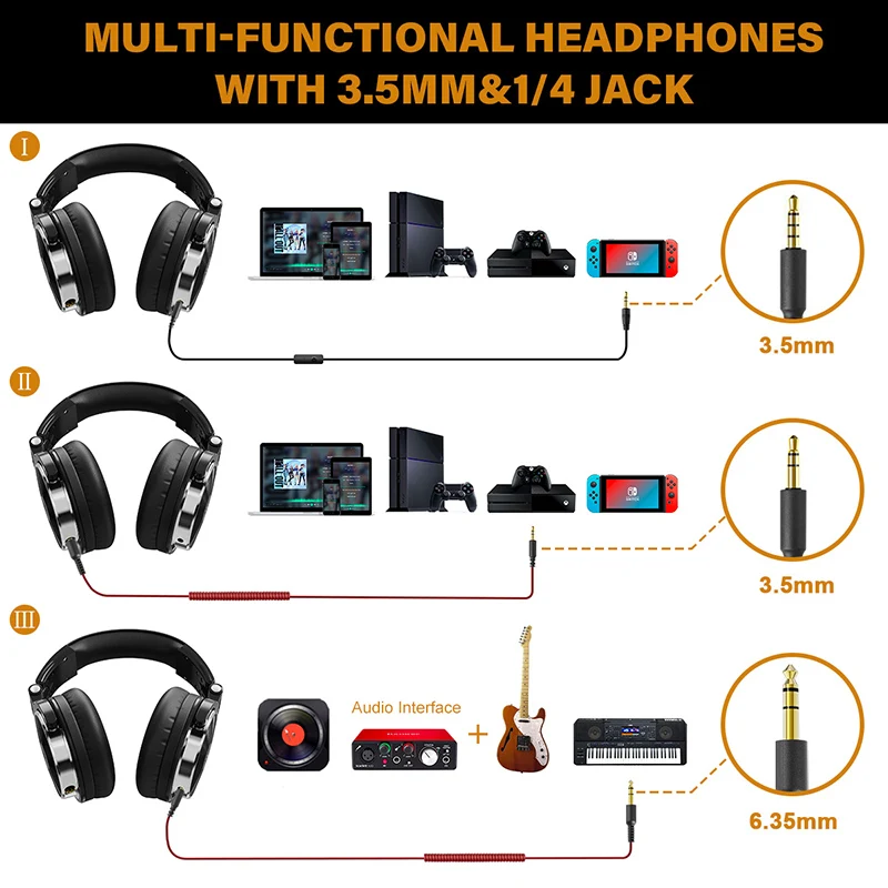 Oneodio Over Ear Headphones Hifi Studio DJ Headphone Wired Monitor Music Gaming Headset Earphone For Phone Computer PC With Mic - immagine 5